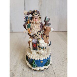 Unique folk art Santa Claus winds up music figure Xmas polar bear